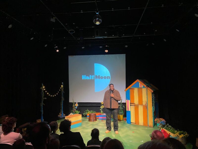 Hammed Animashaun on stage at the Half Moon Young People