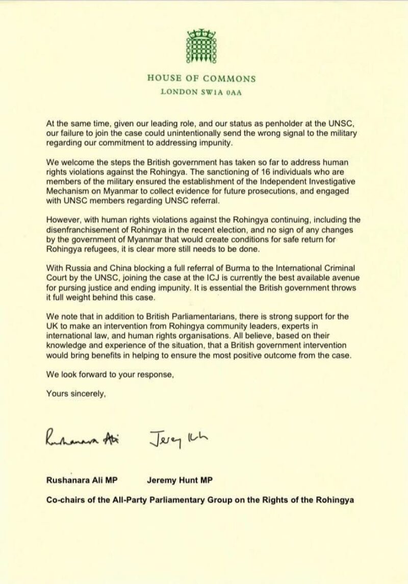 Letter to Foreign Secretary