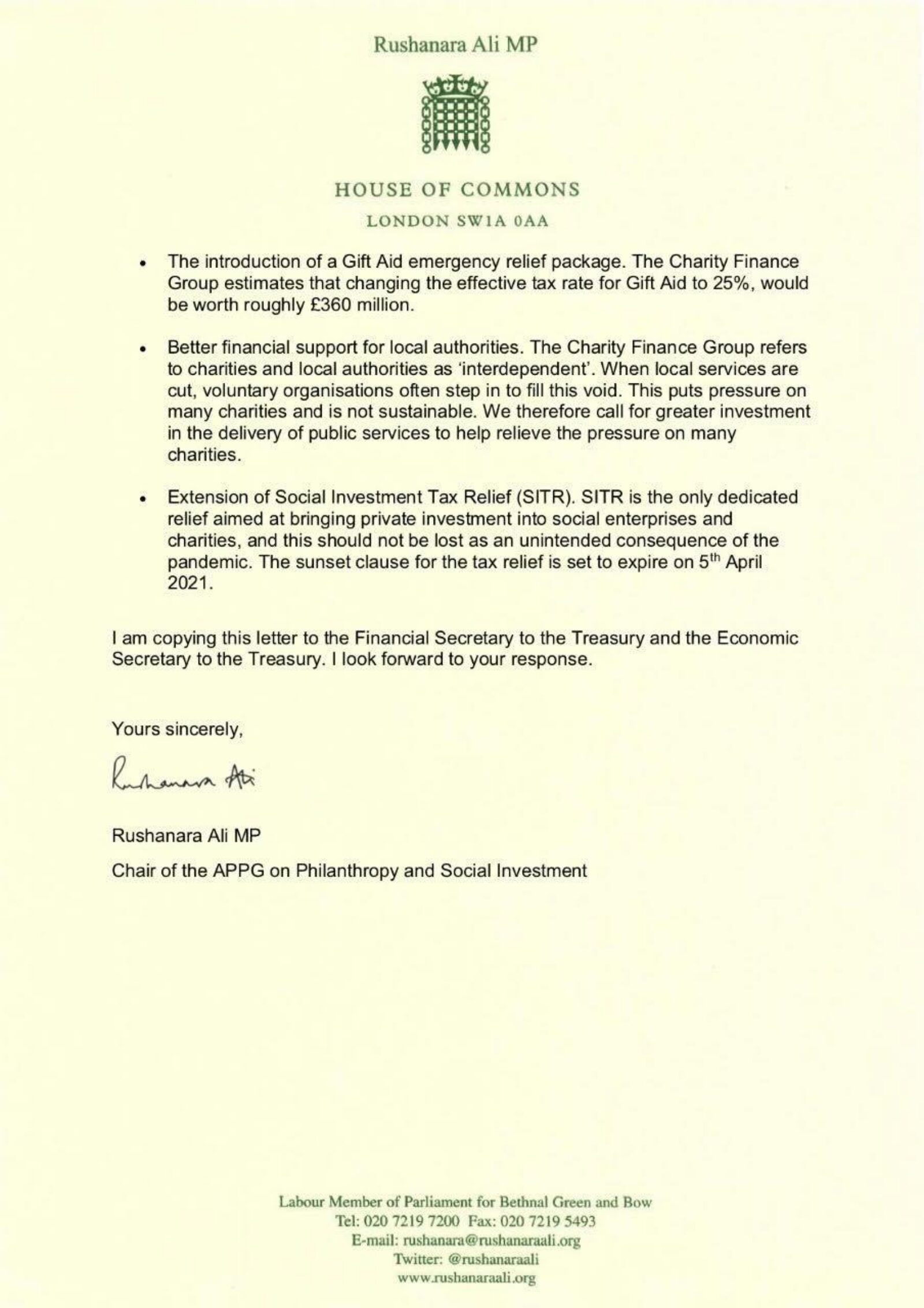 Letter to the Chancellor