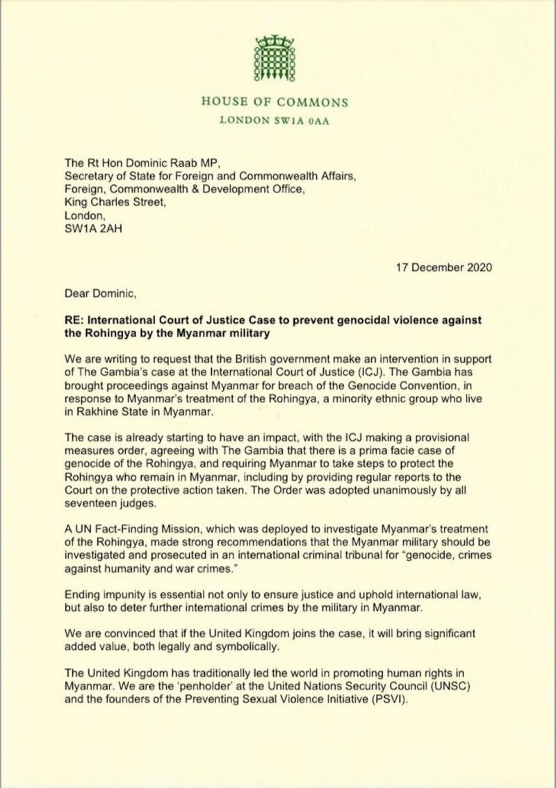 Letter to Foreign Secretary