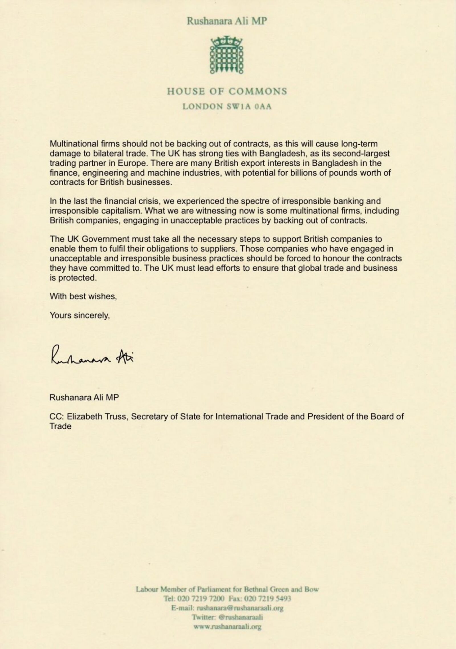 Letter to the Chancellor
